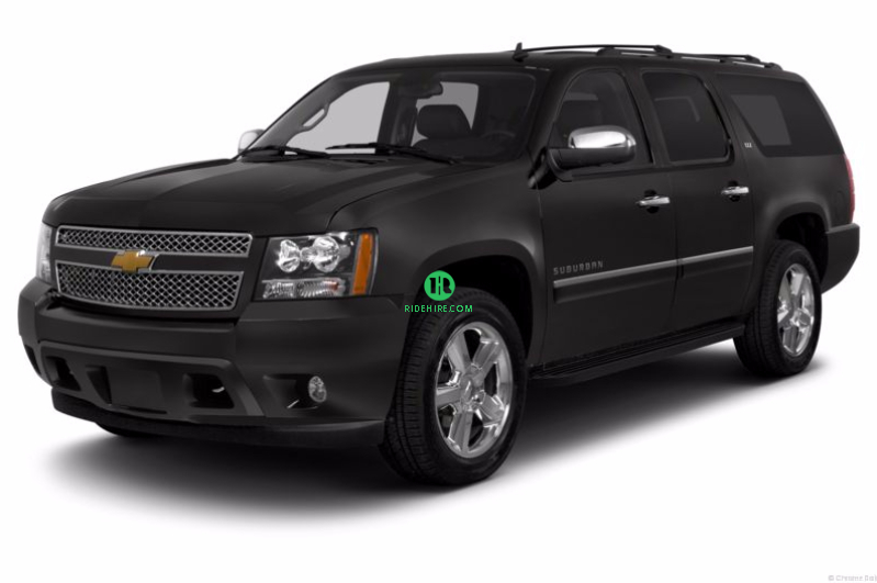Black 7 Passenger Chevrolet Suburban SUV Rental in Houston, TX | Ridehire - Main View